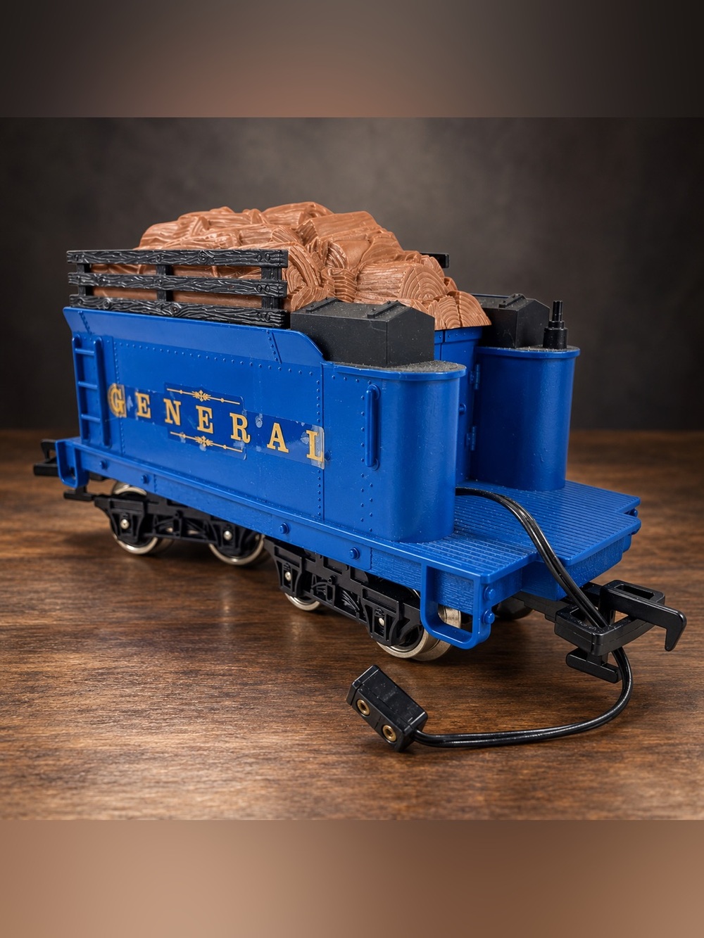 Vintage New Bright GENERAL Battery Power Tender Train Car Wood Load 9”